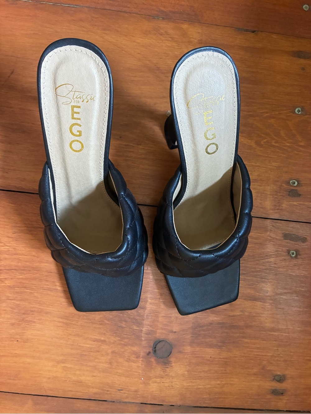 EGO Black Braided Square-Toe Slide Mules